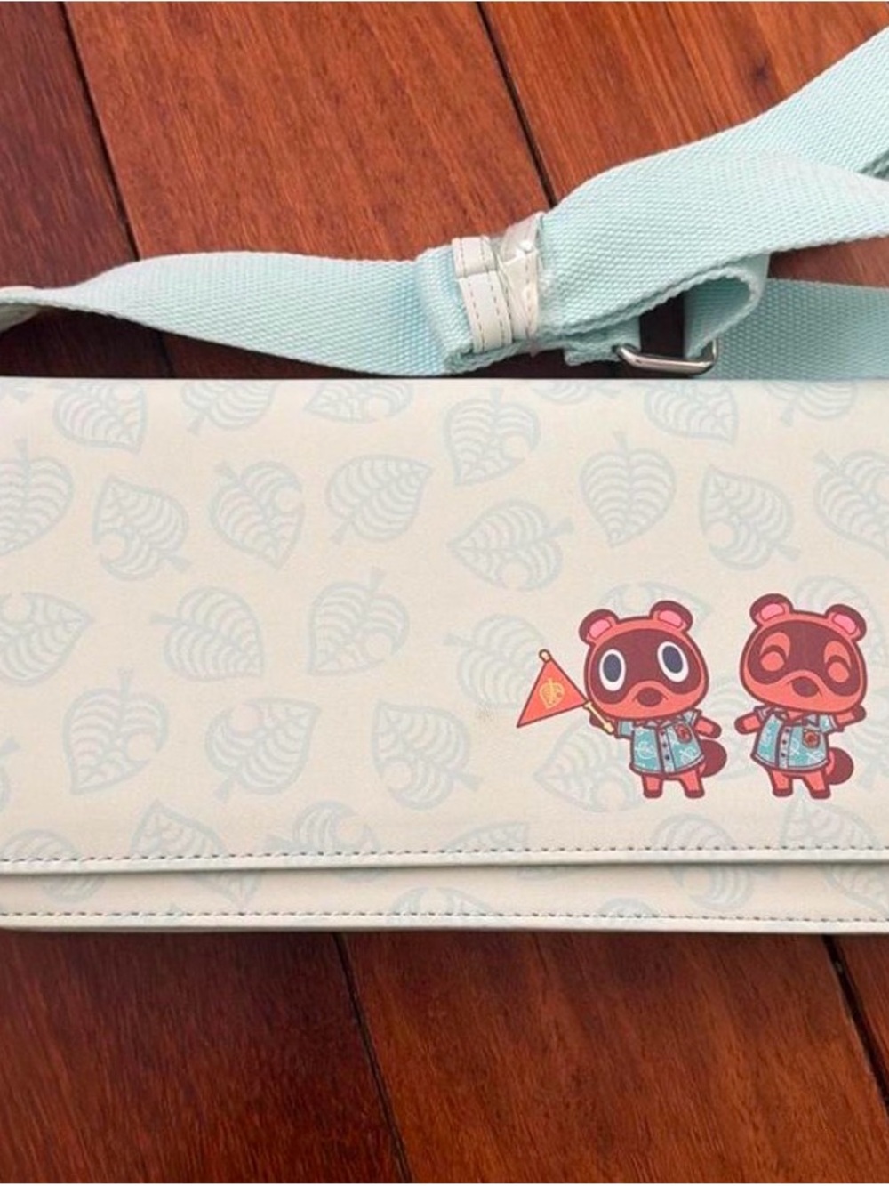 Light Blue Animal Crossing Crossbody Nintendo switch Bag - Cute Leaf Pattern